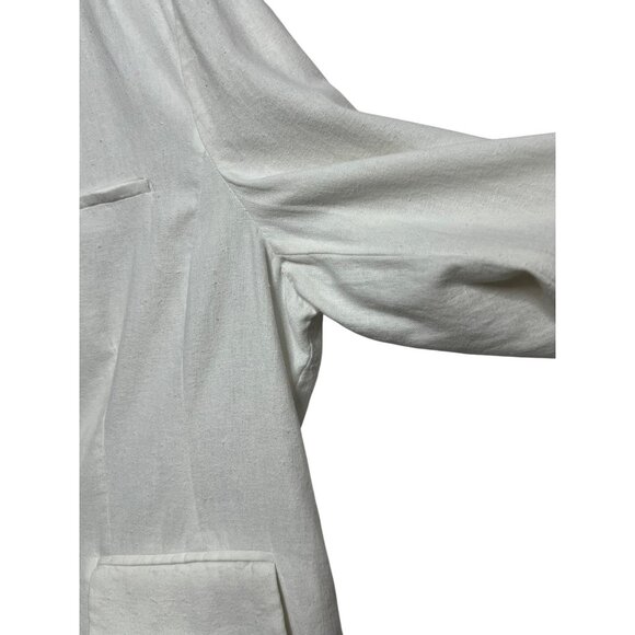 Cato Women White Cropped Linen Blend Blazer Jacket XL Shoulder Pads Minimalist - Picture 5 of 16